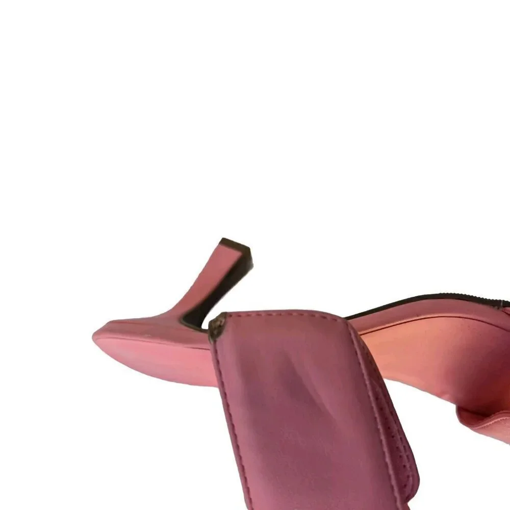 Open Edit Quincy Heeled Sandals Pink Shock Faux Leather Mule Strappy Size 11 M